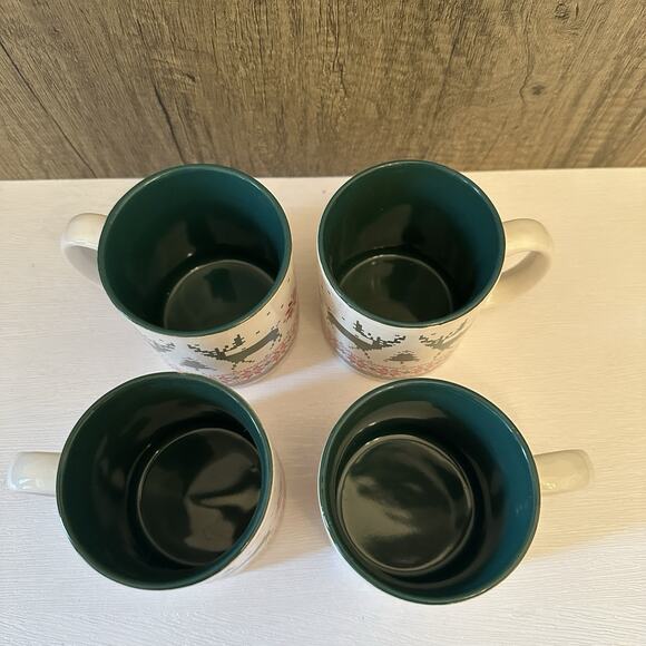 Vintage Holiday Reindeer Mugs Set of 4 Fair Isle Nordic Christmas Cocoa Bar - Picture 5 of 10